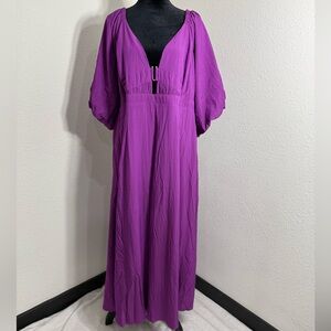 City Chic Purple Gown with Plunge Neckline and Dolman Sleeves